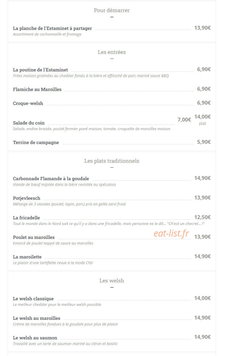L'estaminet de Gand — carte page 1