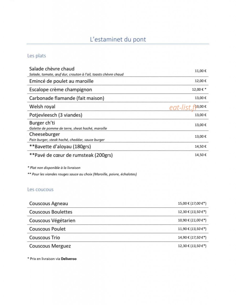 L'estaminet du pont — carte page 1