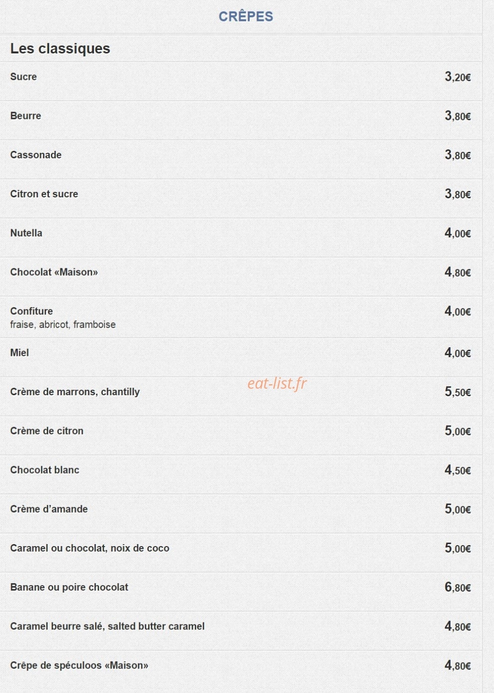 La Crêperie de Lille — carte page 9