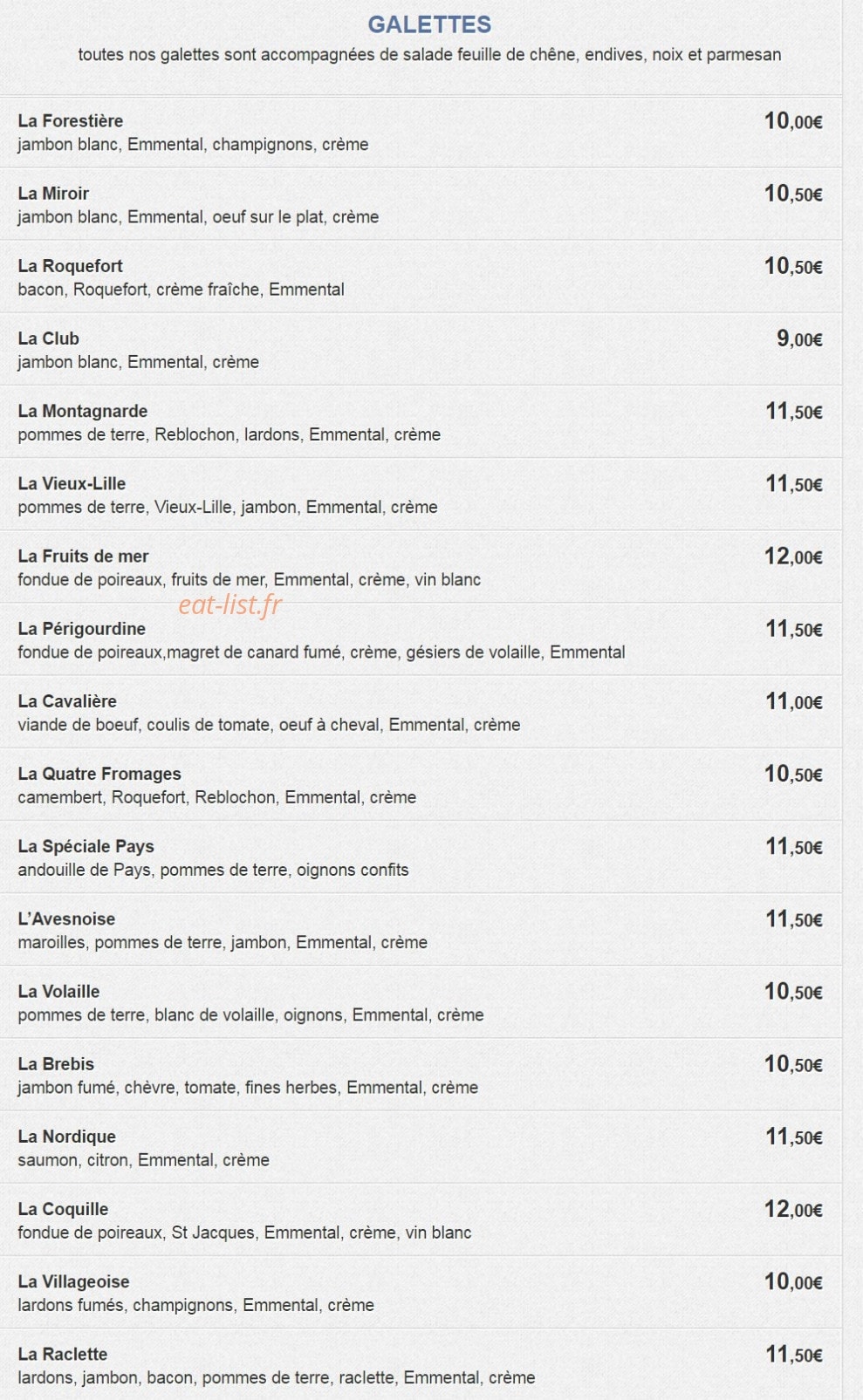 La Crêperie de Lille — carte page 2