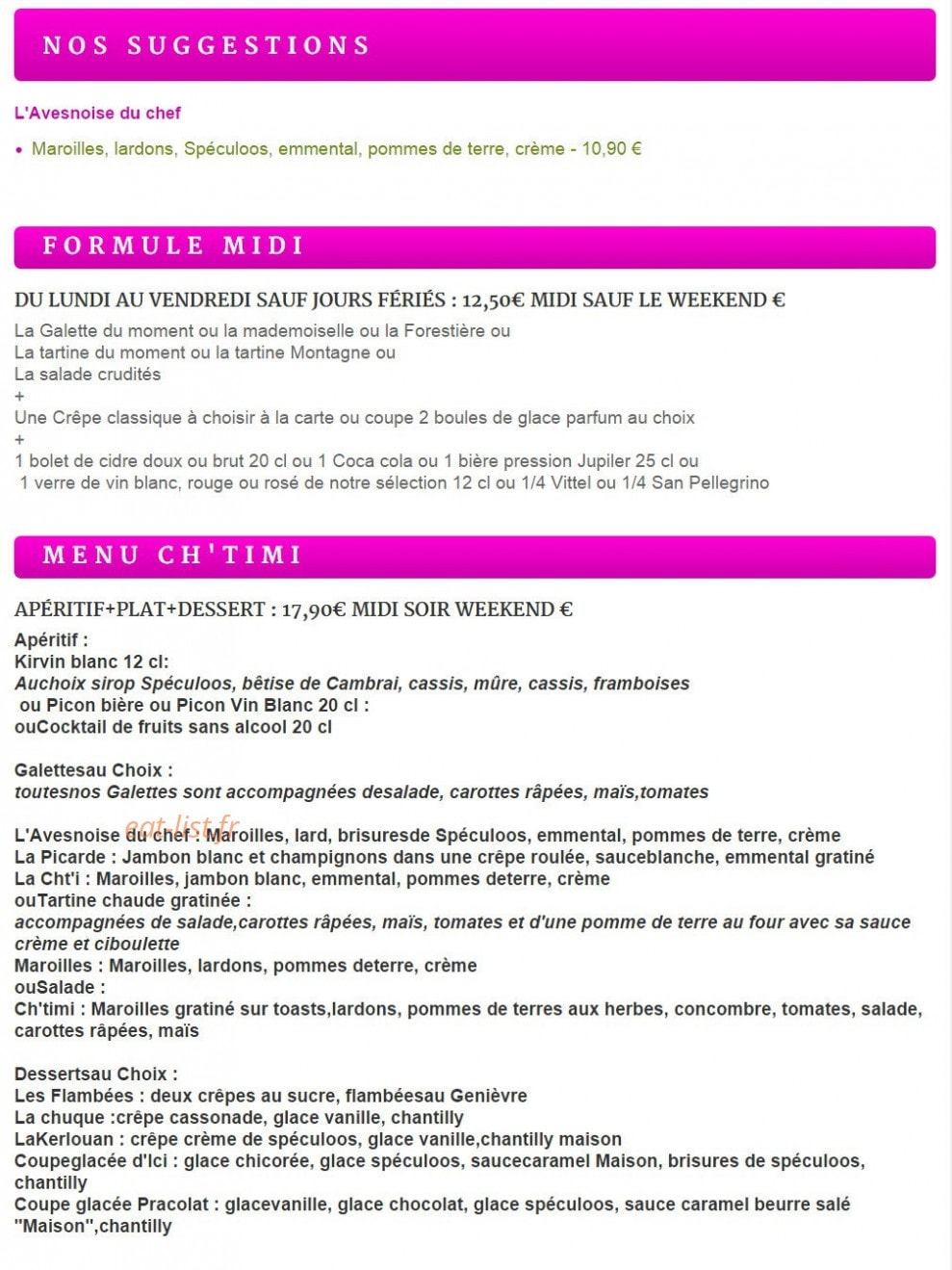 La crêperie — carte page 1