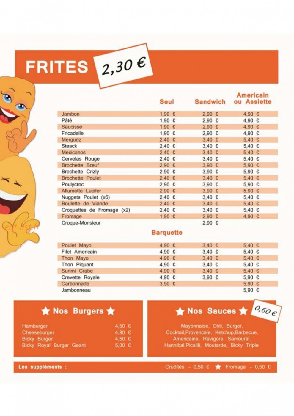 La Frite Rit — carte page 2