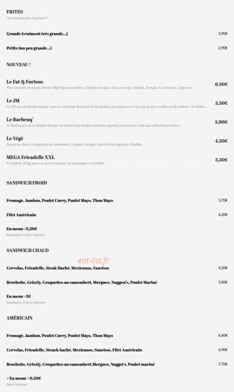 La Friterie Des Lilas — carte page 1