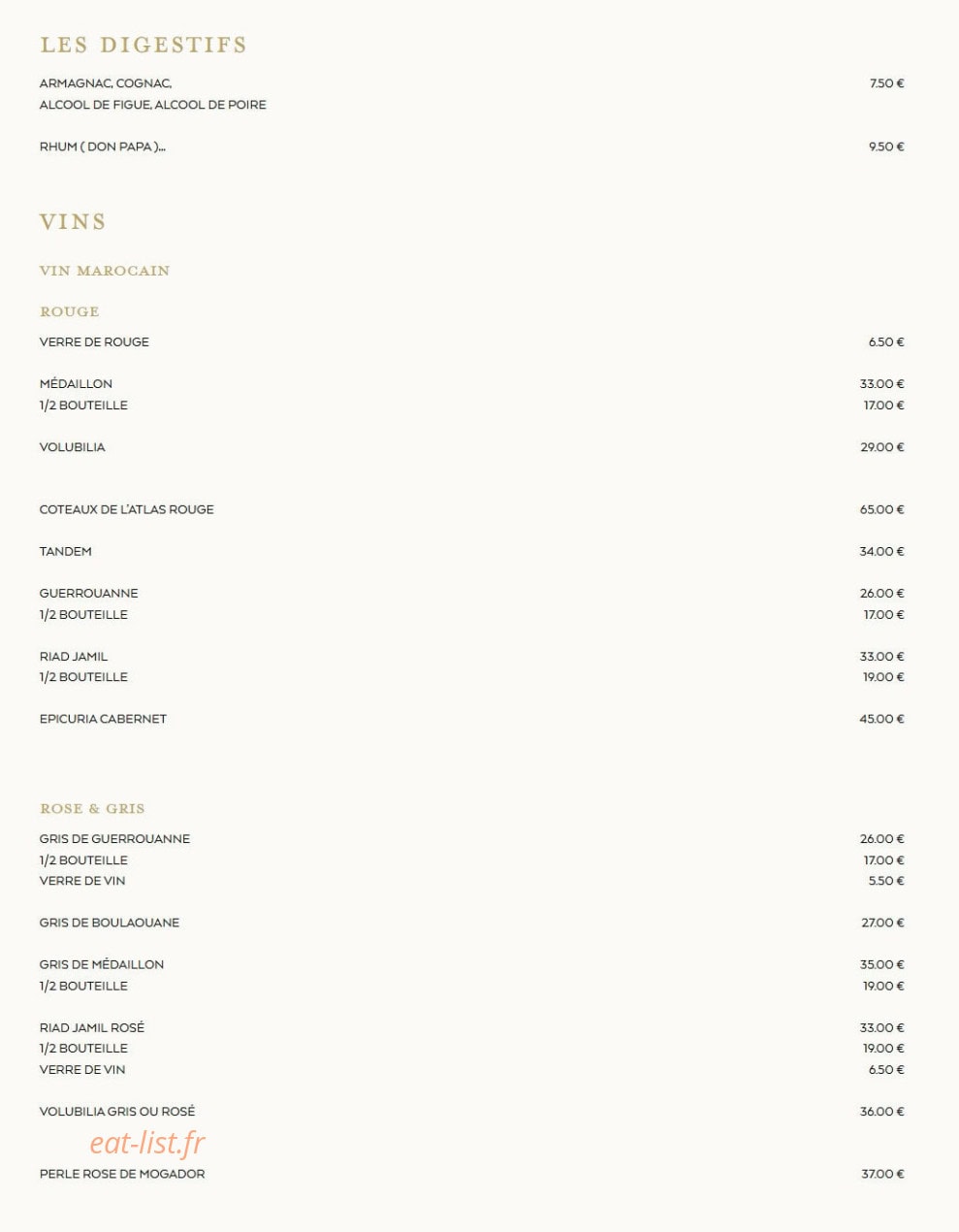 La Mamounia — carte page 2