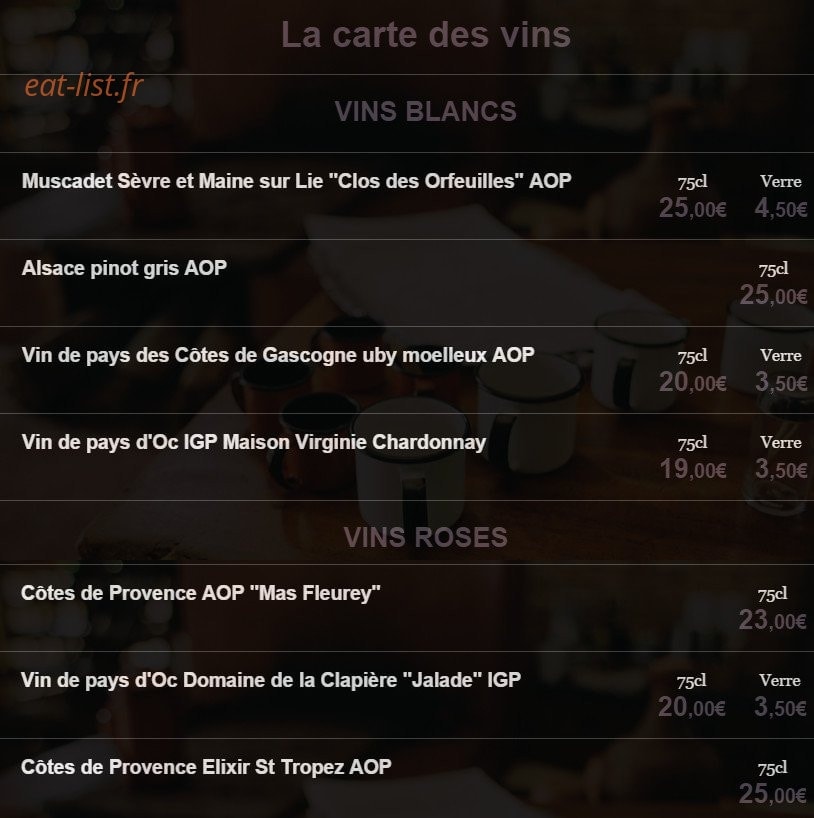 La p'tite fourchette — carte page 7
