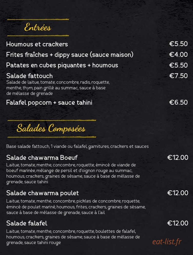 La Sandwicherie Libanaise — carte page 1