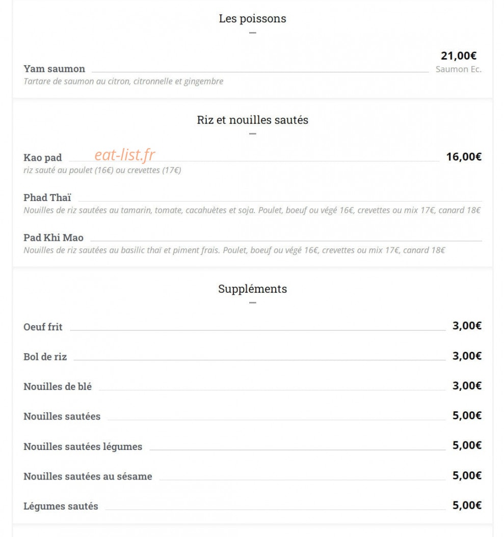 La Table du Siam — carte page 2