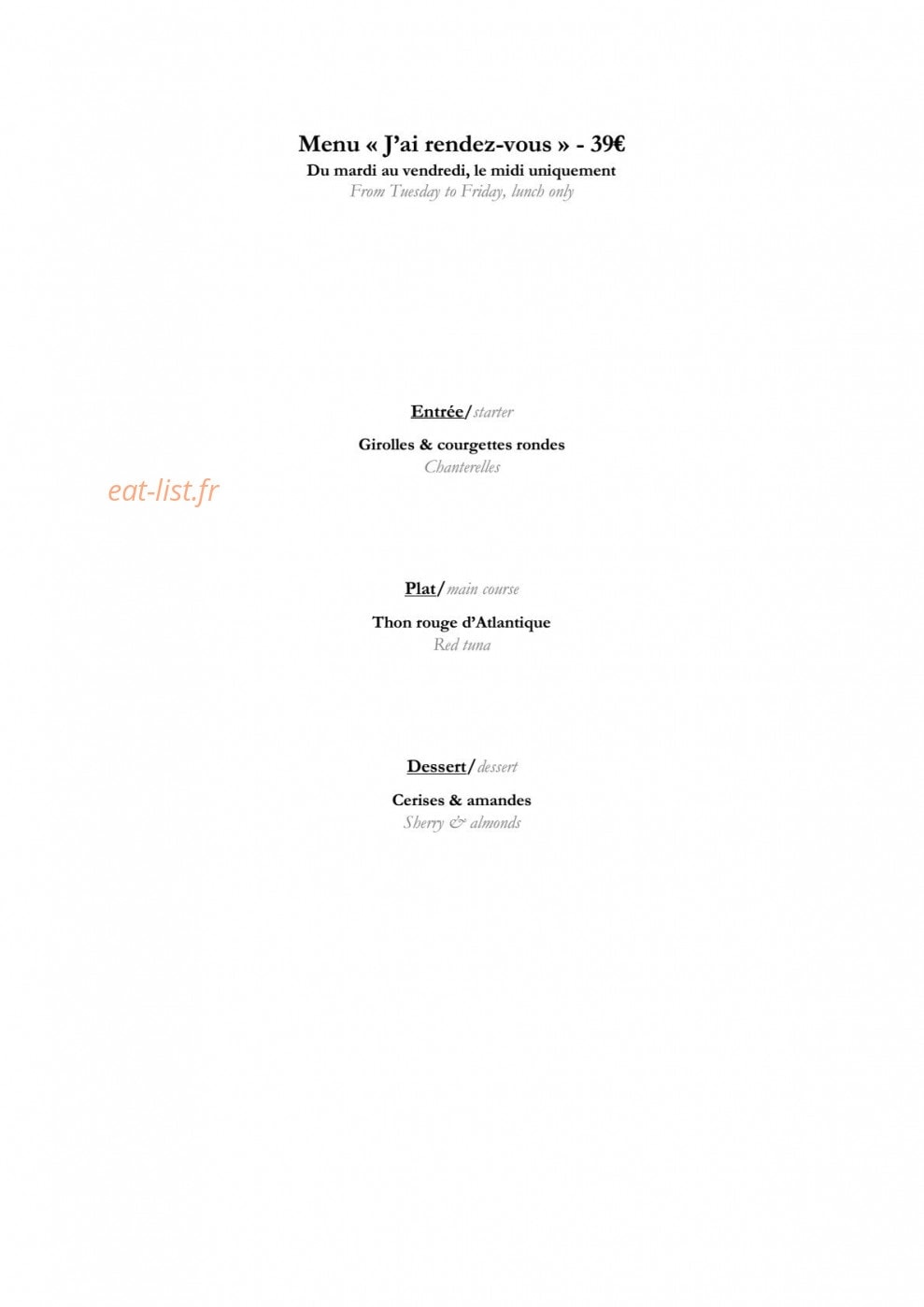 La Table — carte page 2