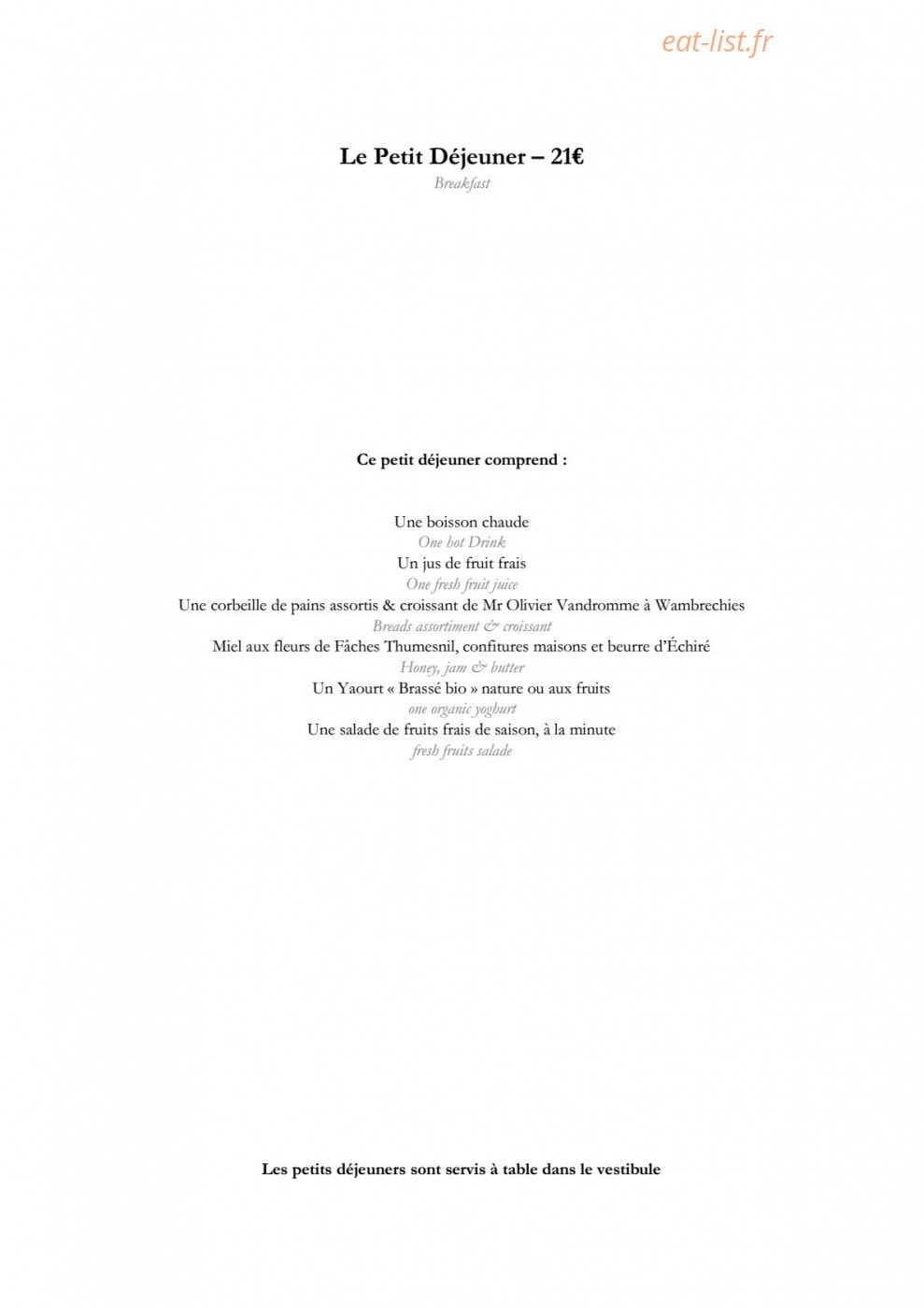 La Table — carte page 8