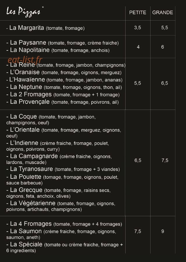 Le bar à pizzas — carte page 2