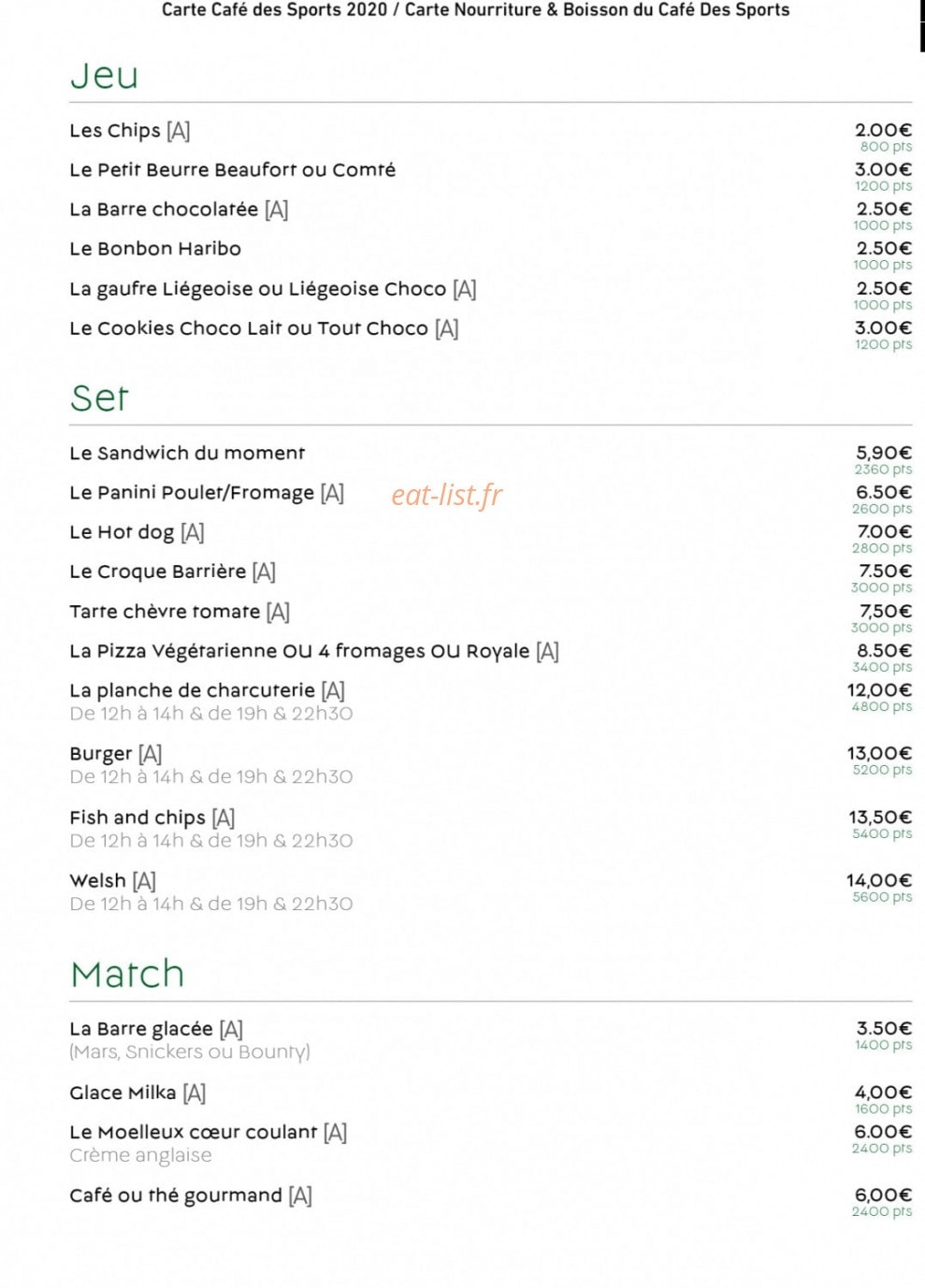 Le Café des Sports — carte page 1