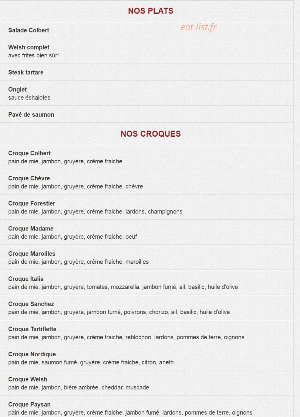 Le Colbert Café — carte page 1
