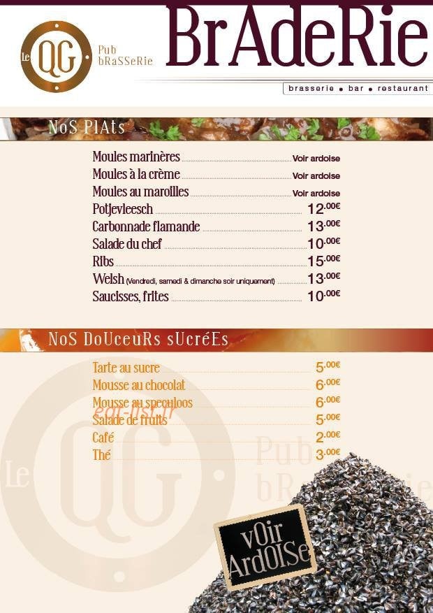 Le QG Brasserie — carte page 1