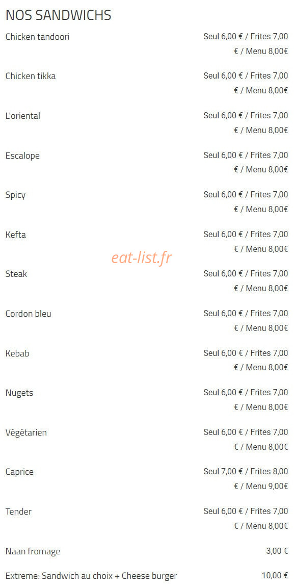 Le Spicy Naan — carte page 1