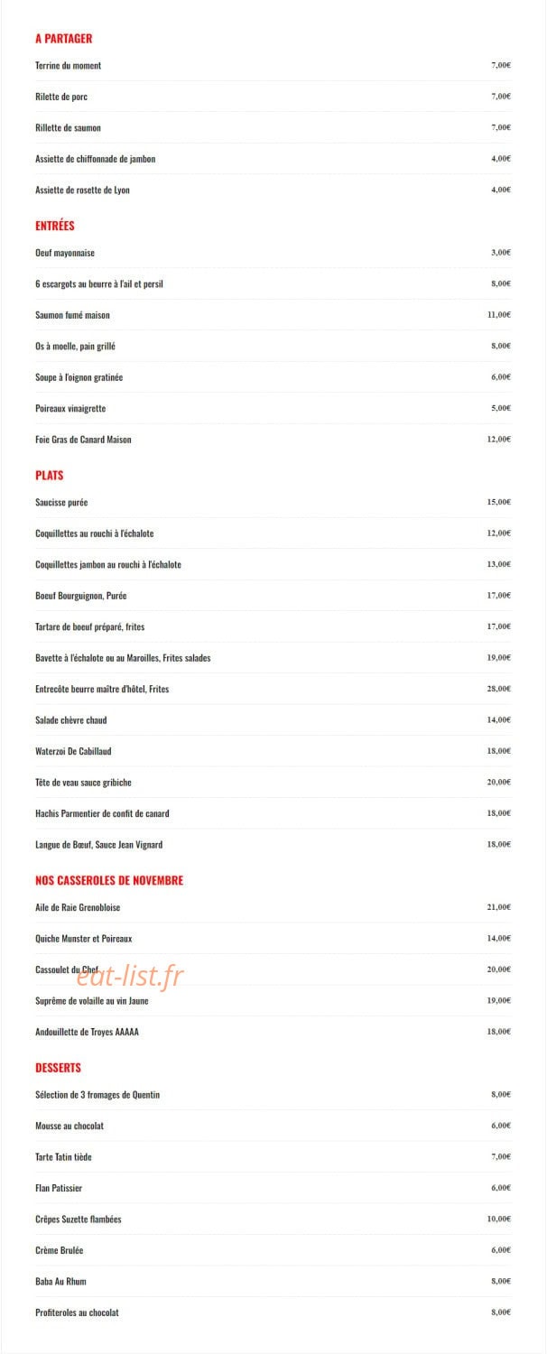 Les Casseroles Lilloises — carte page 1