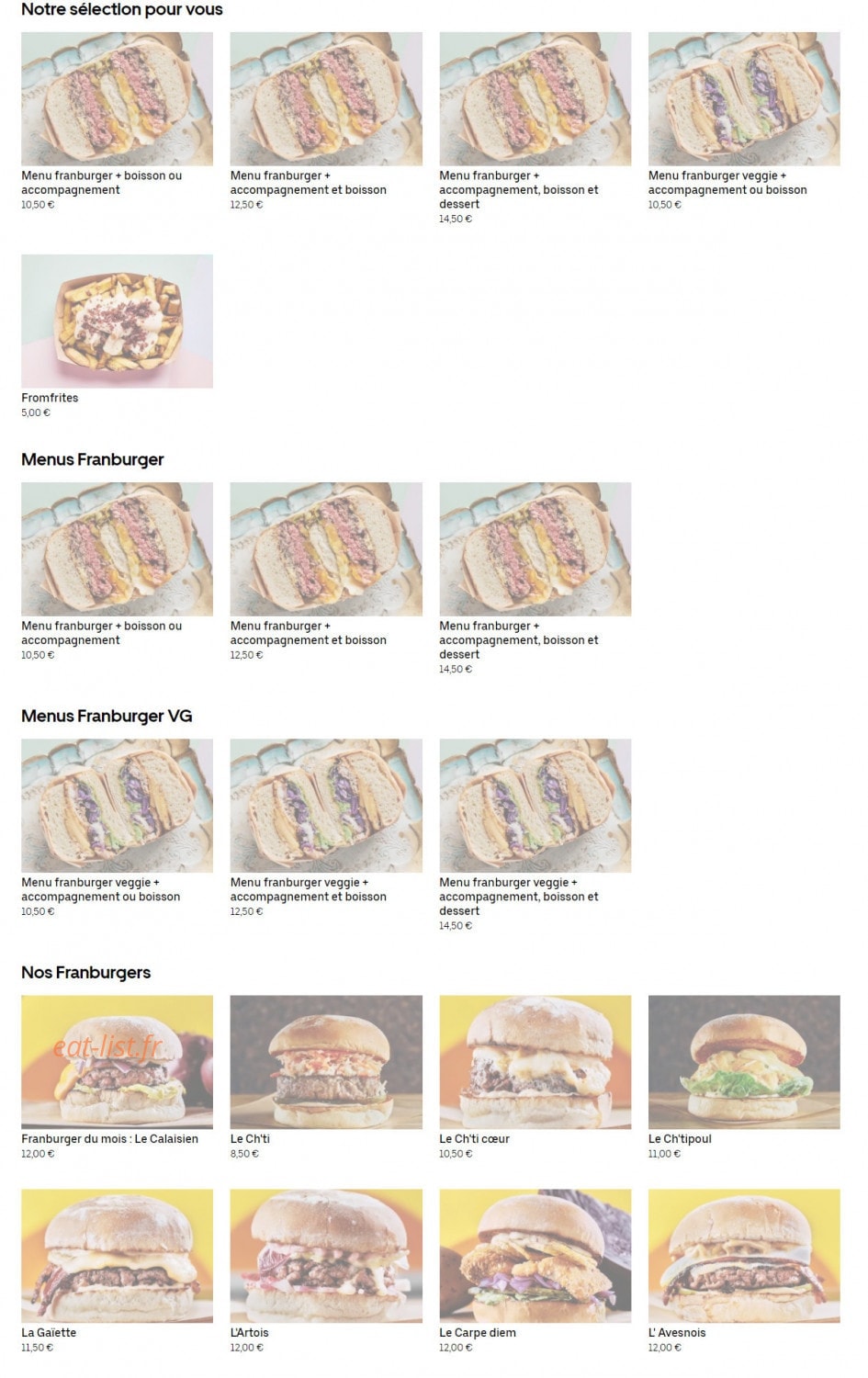 Les Francs Burgers — carte page 1