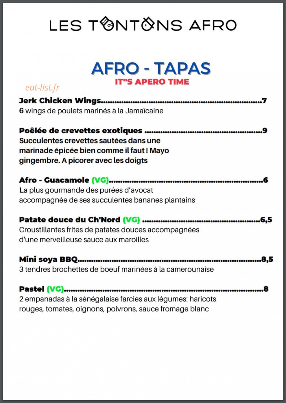 Les Tontons Afro — carte page 1