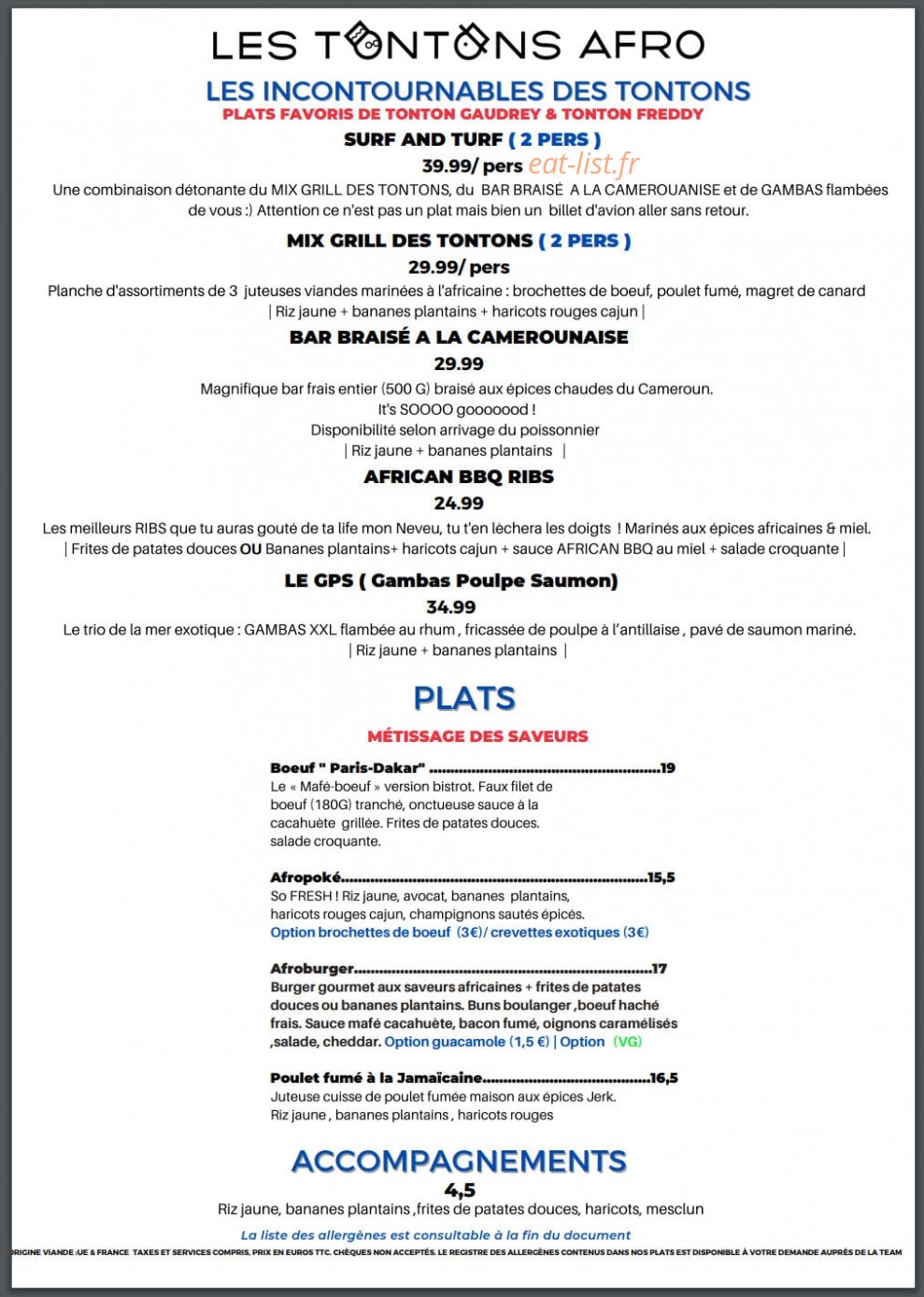 Les Tontons Afro — carte page 2