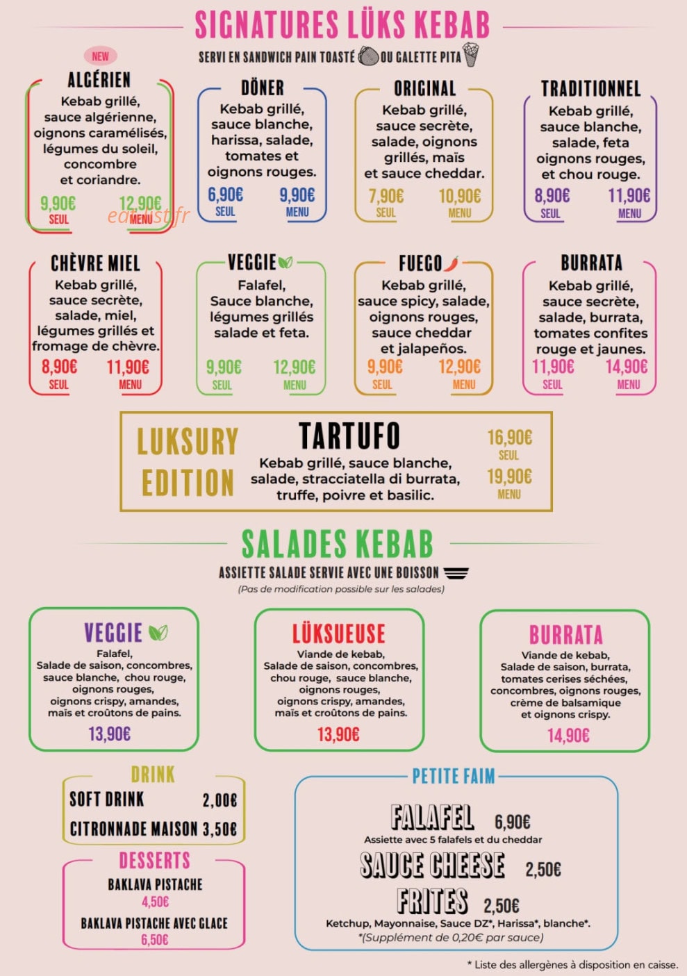 LÜKS Kebab — carte page 1