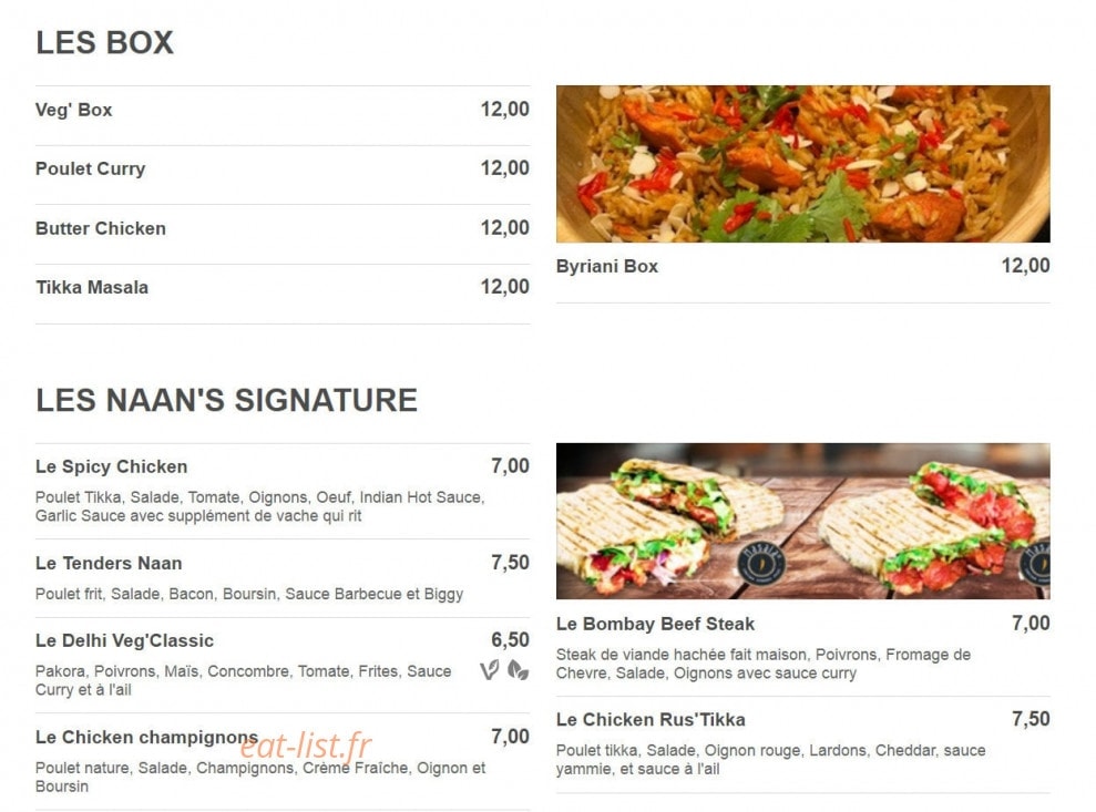 Masala — carte page 1