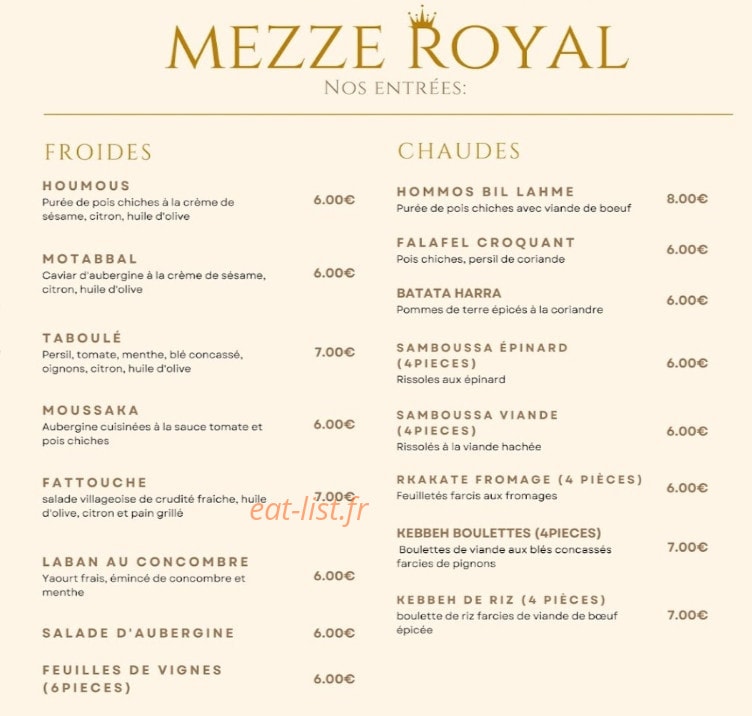Mezzé Royal — carte page 1