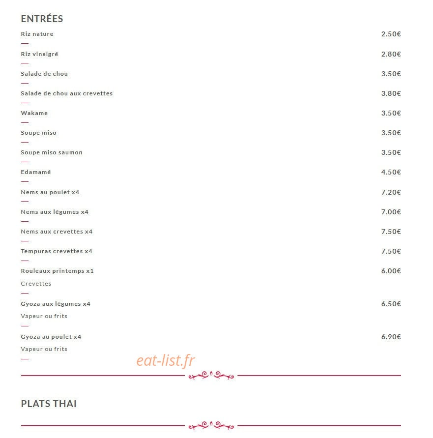 Nigiri Thaï — carte page 1