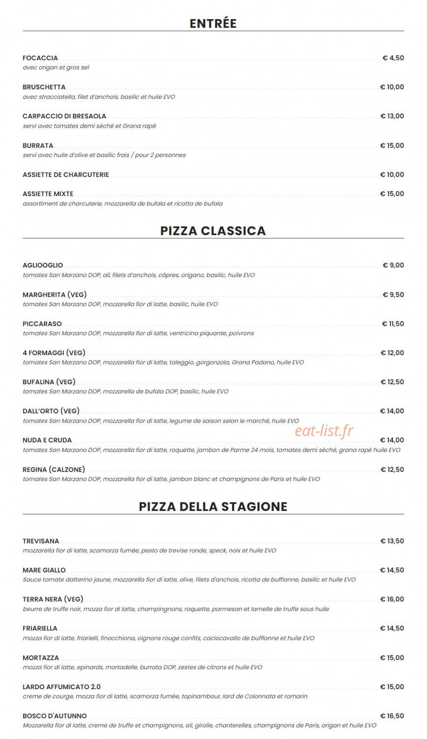 Origano La Pizza — carte page 1