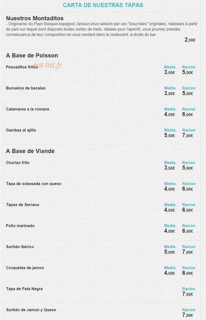 Pica Tapas — carte page 1