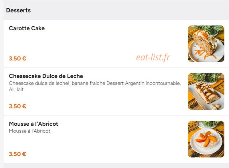 Carte et menu de Pico Cuisine des Andes à Lille — Les desserts
