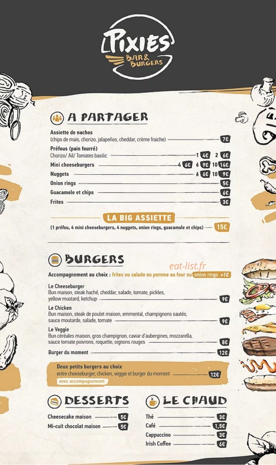 Pixies Bar&Burgers — carte page 1