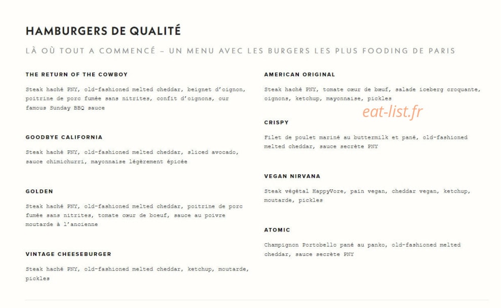 Pny Burger — carte page 2