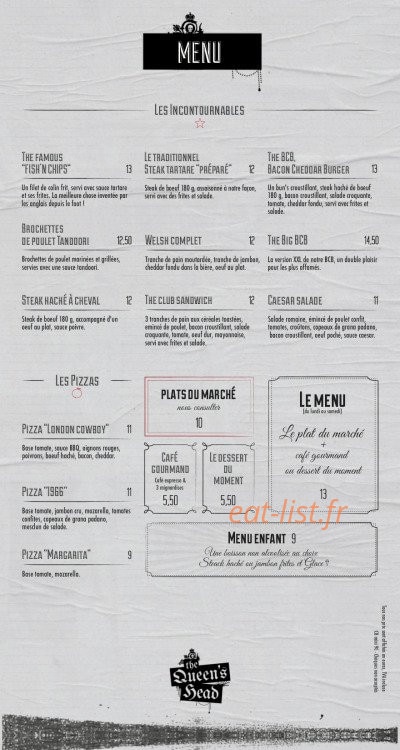 Queen's Head Lille — carte page 1
