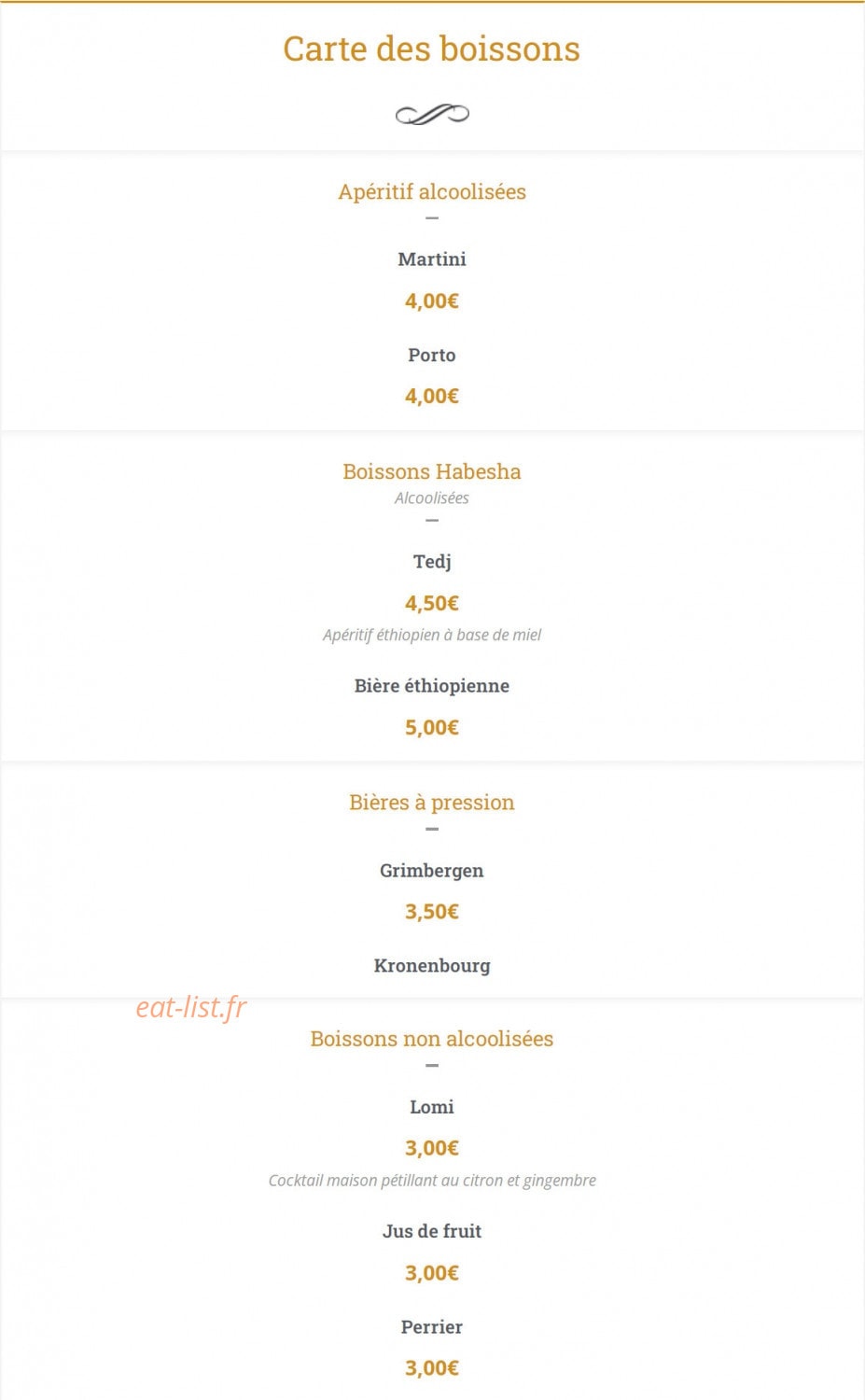 Restaurant Habesha — carte page 3