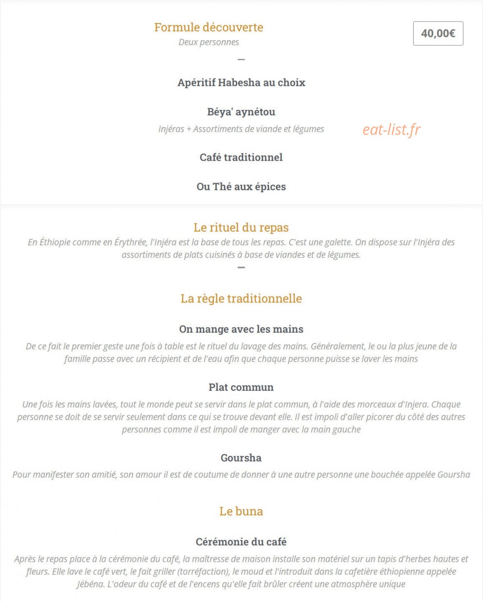 Restaurant Habesha — carte page 2
