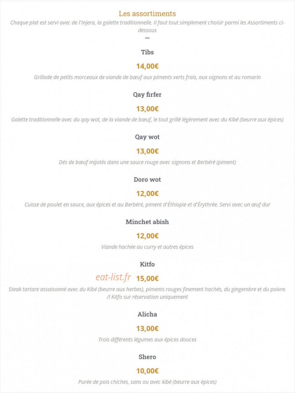 Restaurant Habesha — carte page 1