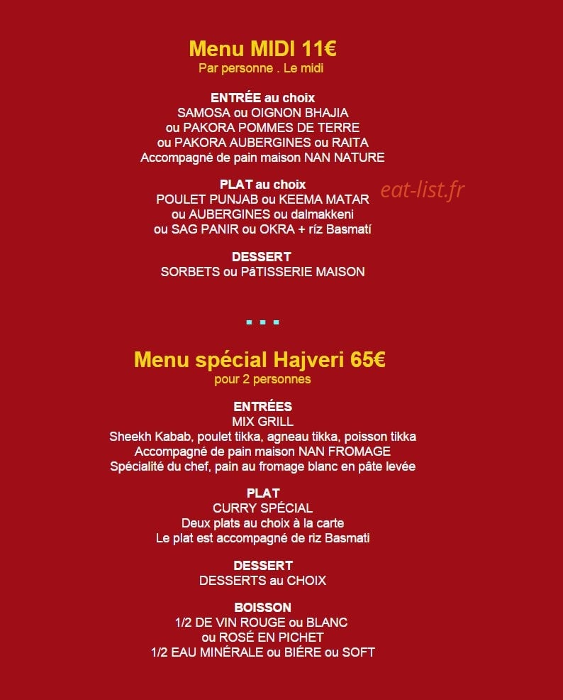 Restaurant Hajveri — carte page 1