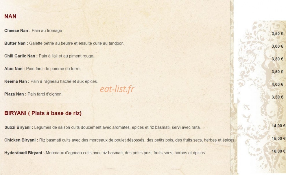 Saveurs de l'Inde — carte page 4
