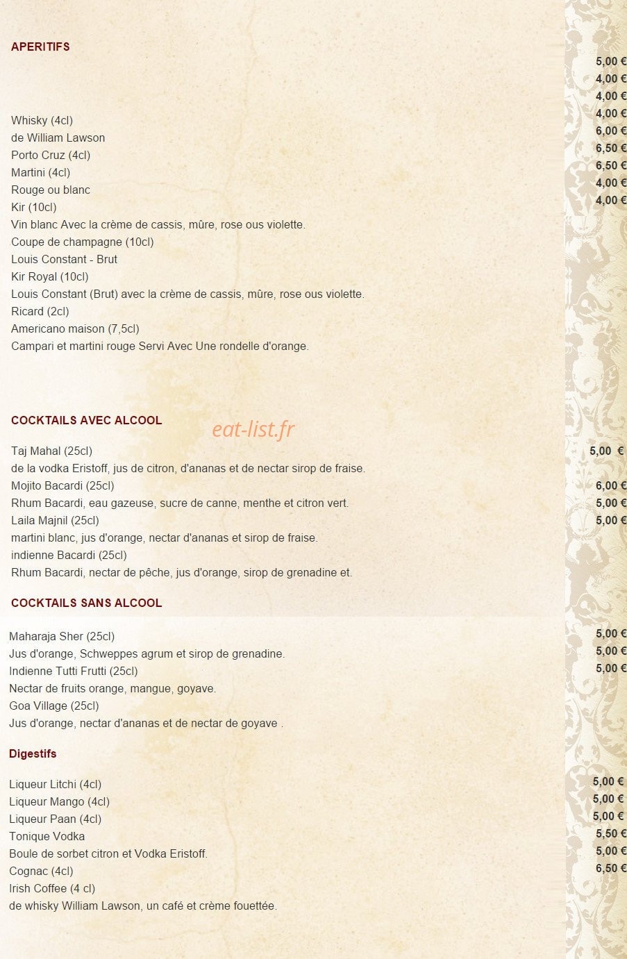 Saveurs de l'Inde — carte page 7