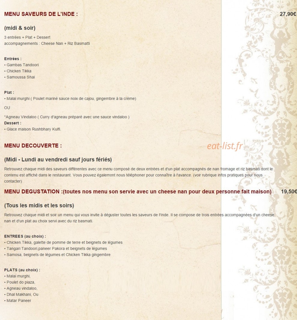 Saveurs de l'Inde — carte page 9