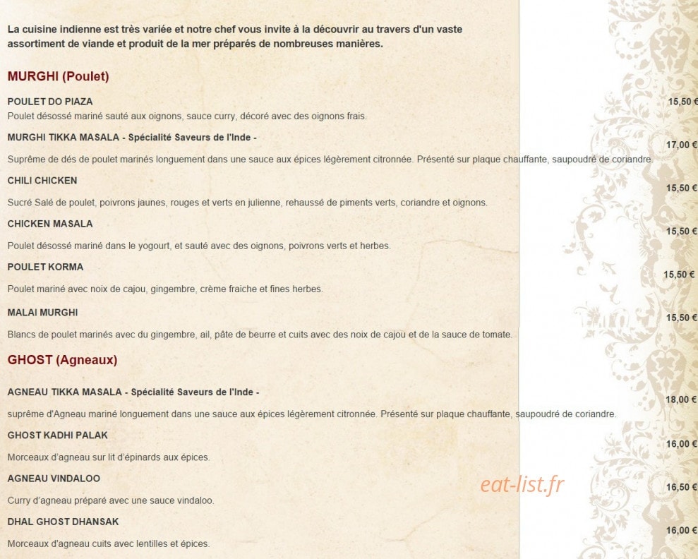 Saveurs de l'Inde — carte page 2