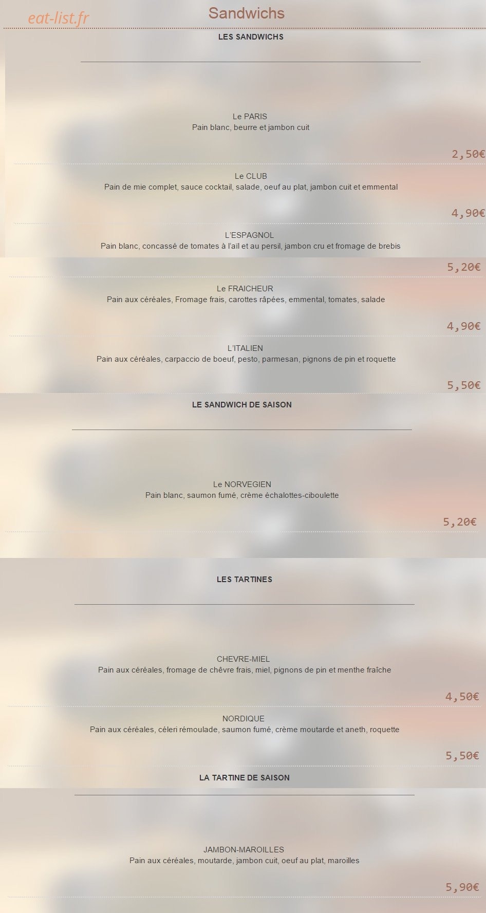 Seasons Cafe — carte page 3