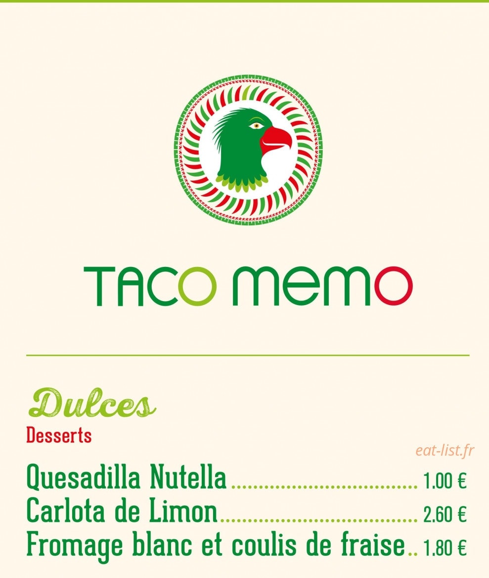 Taco Memo — carte page 1