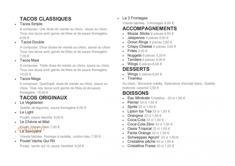 Tacos Street — carte page 1