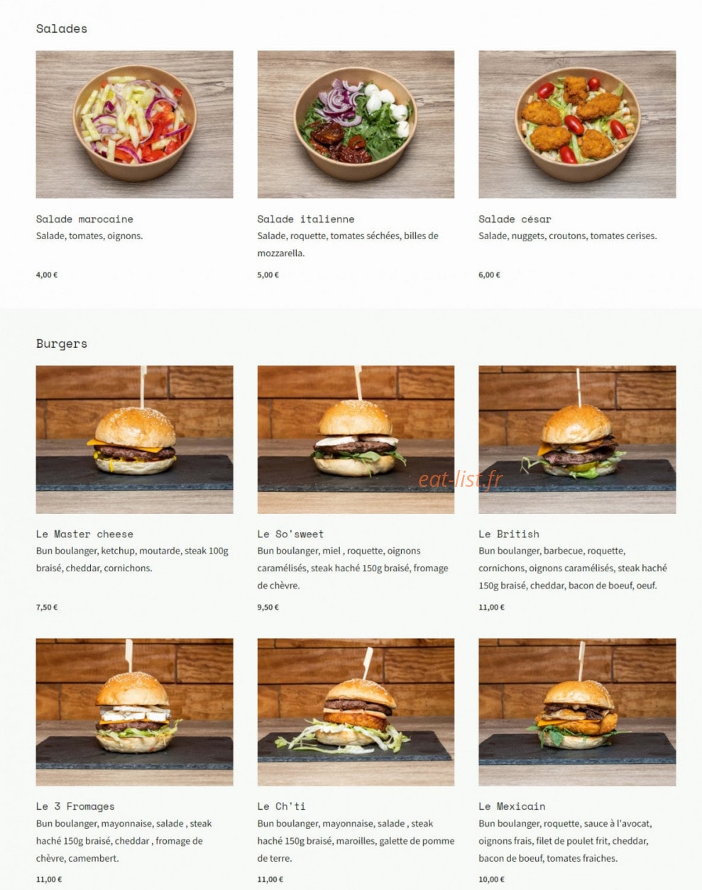 The Burger Master — carte page 1