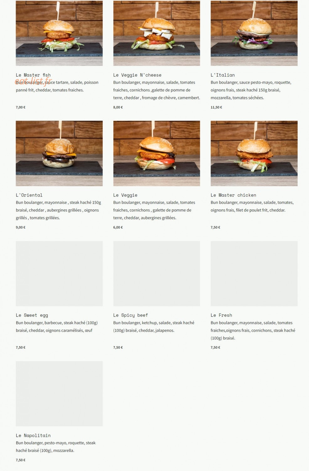 The Burger Master — carte page 2