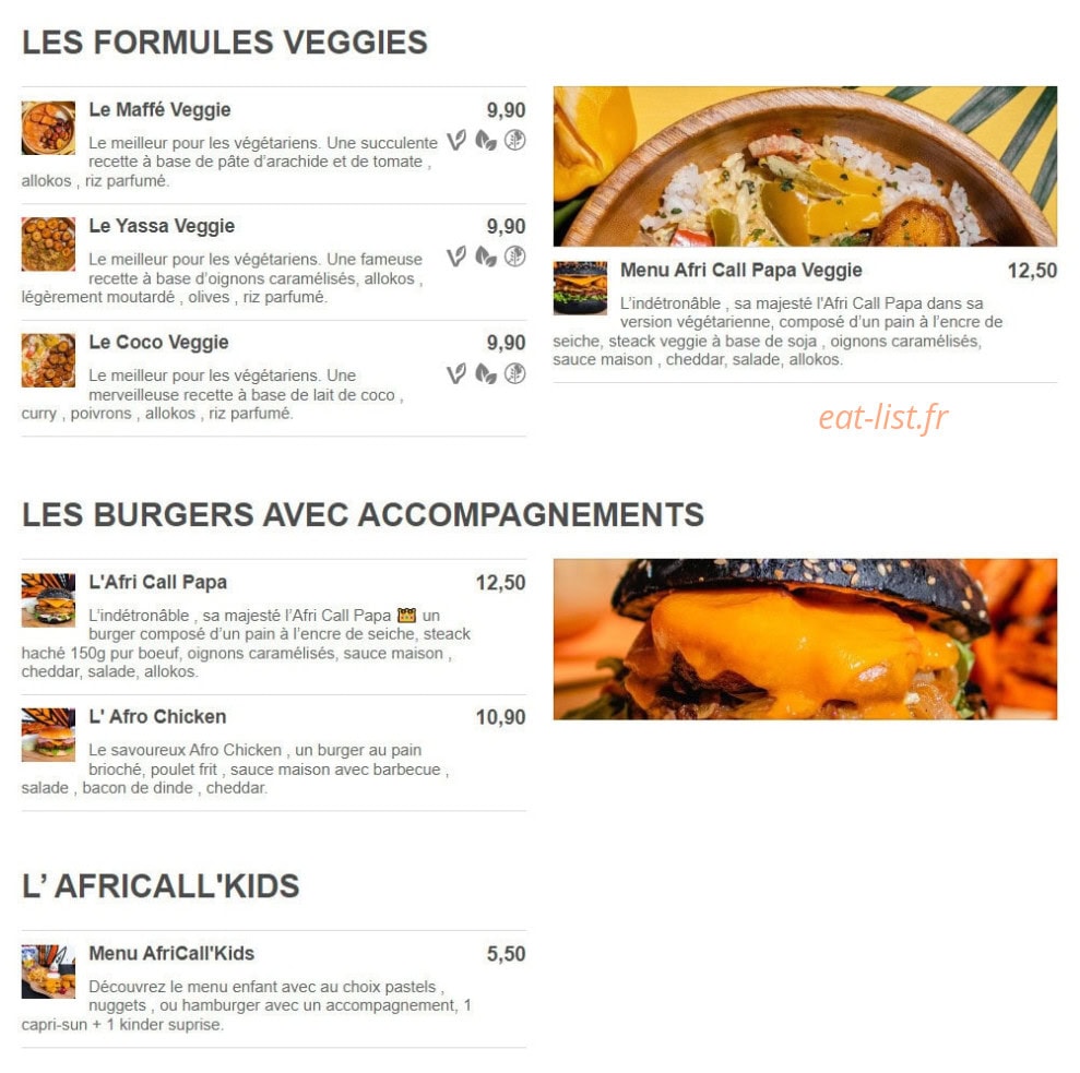 Afri Call Food — carte page 2
