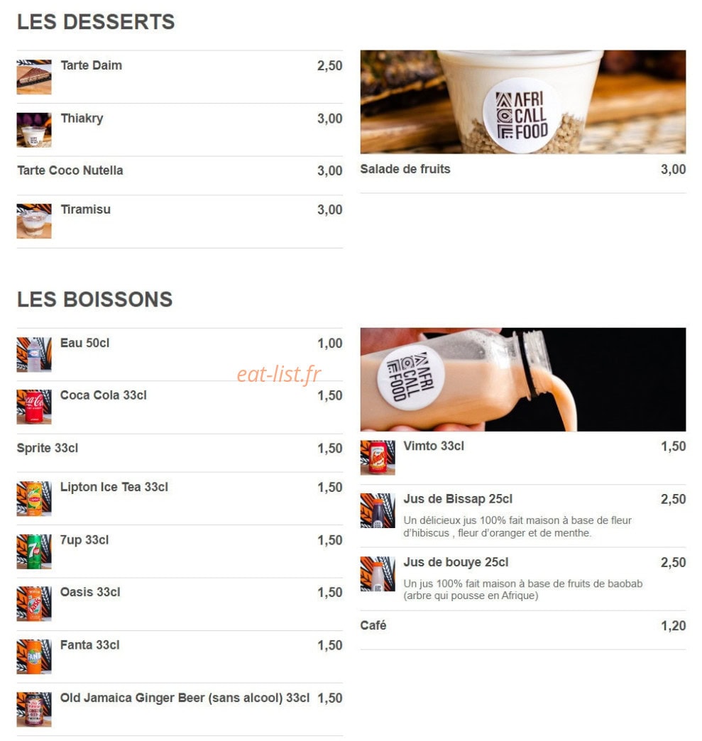 Afri Call Food — carte page 3
