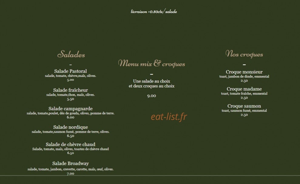Brodway Pizza — carte page 1