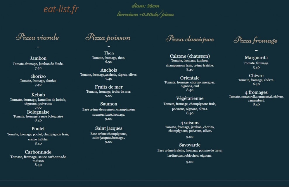 Brodway Pizza — carte page 2