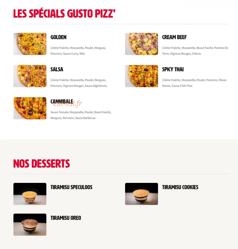 Gusto Pizz' — carte page 3